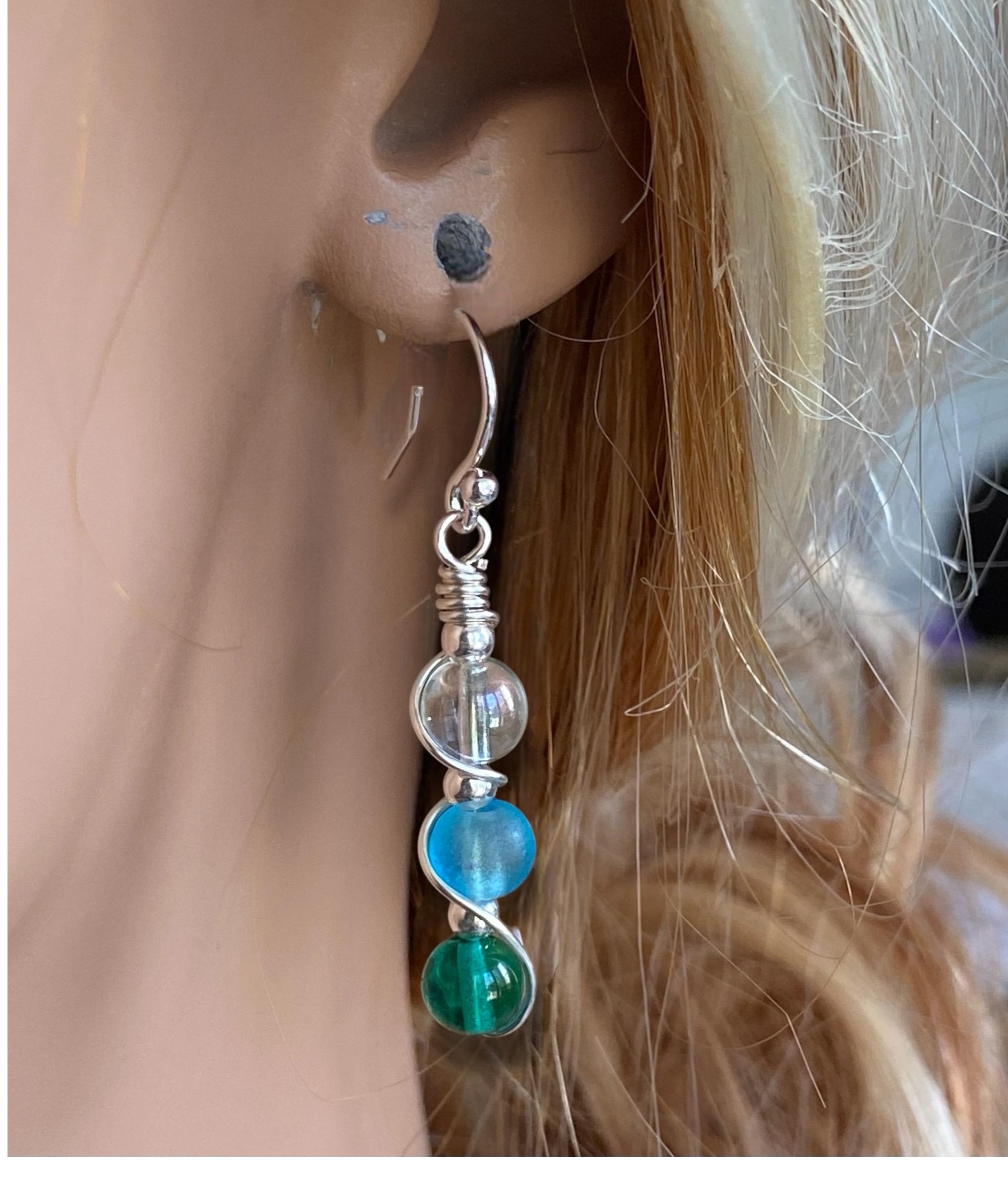 Wire wrapped Sea Glass Jewelry in Sterling Silver, Sea Glass Silver Earrings, Dangling Earrings ,Beach Weddings, Sea Glass  earrings
