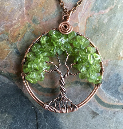 Peridot Tree of Life Necklace and Earring SET, August Birthstone Necklace & Earring SET, August Birthday Jewelry Gifts for Women,