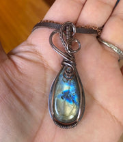 Wire Wrapped Labradorite Necklace in Copper,Blue Green Labradorite Pendant Necklace,Labradorite Tree of Life  Antiqued Copper, Labradorite