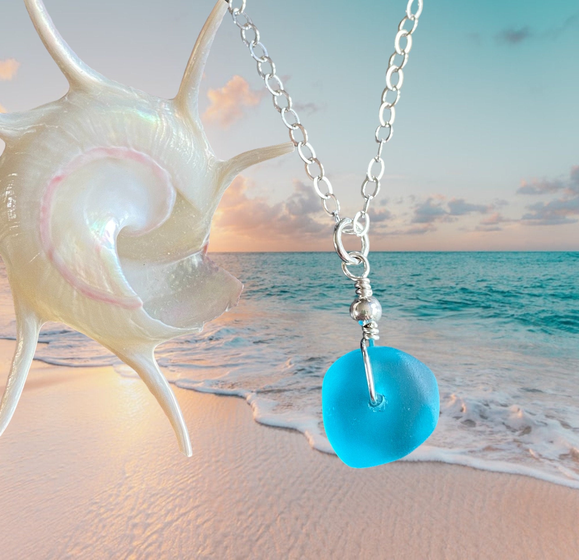 Turquoise Blue Beach Glass Jewelry, Blue Sea Glass  Necklace and Earrings in Sterling Silver, Sea Glass Necklace,  Sea Glass Jewelry SET,