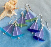 Sailboat Sea Glass Earrings, Periwinkle Sea Glass Earrings Sea Glass Earrings, Beach Wedding, Beach glass Dangle earrings, Sea Glass Jewelry