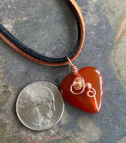 Wire Wrapped Carnelian Necklace in Copper Orange Carnelian Gemstone Necklace Carnelian Pendant Necklace, Carnelian Jewelry, Healing gemstone
