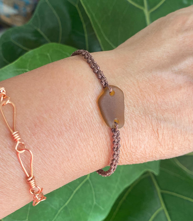 Brown Sea Glass Bracelet, Adjustable Sea Glass Macrame Bracelets, Bracelet, Nautical Sea Glass Bracelet, Beach  Bracelet, Sea Glass Jewelry
