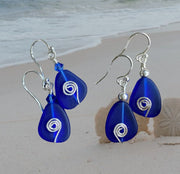 Blue Sea Glass Earrings, Cobalt Blue Sea Glass Earrings in STERLING SILVER, Beach Weddings, Beach Glass Jewelry, Cobalt Sea glass Earrings,
