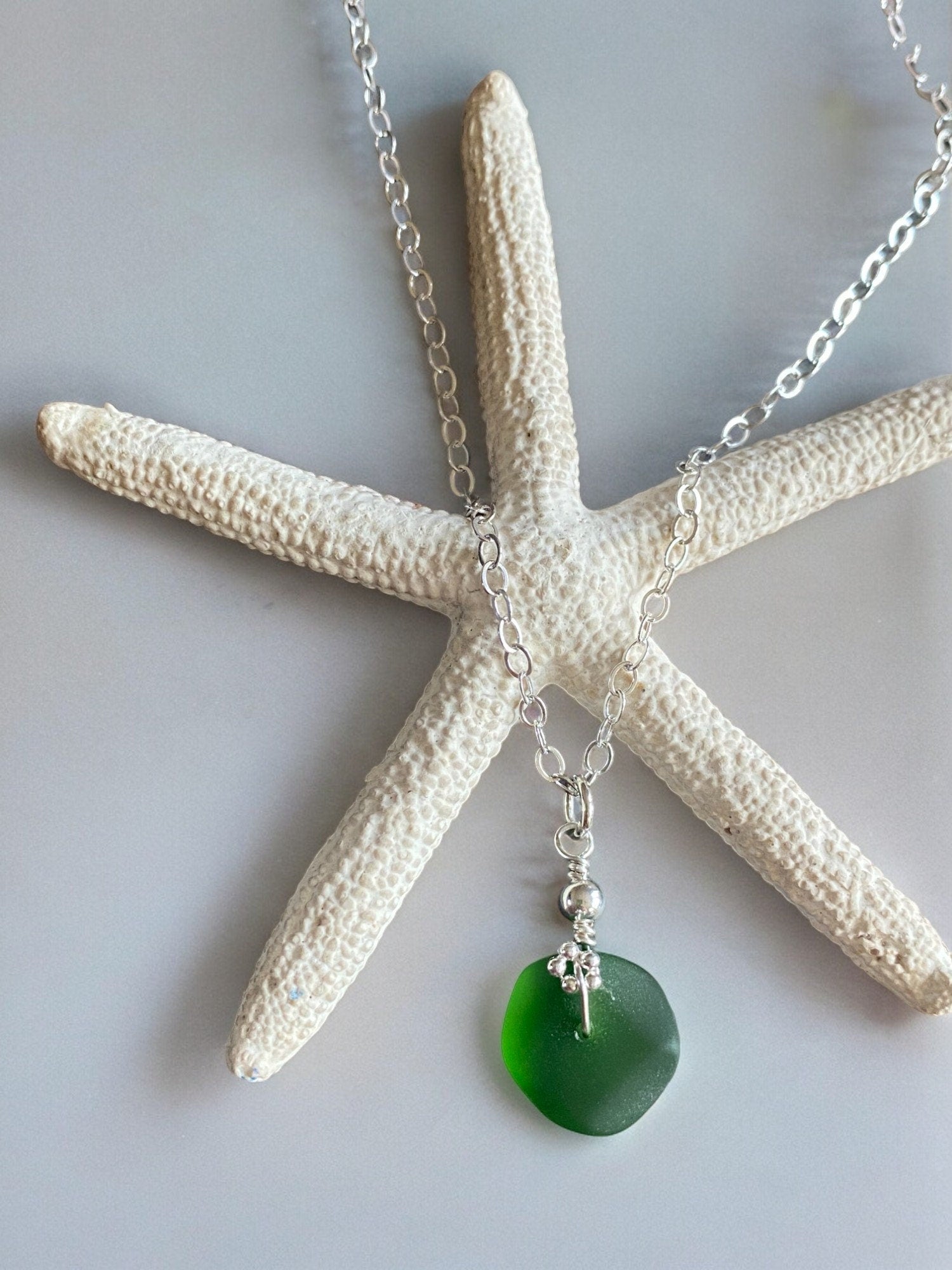 Green Beach Glass Jewelry, Shamrock Green Sea Glass  Necklace and Earrings in Sterling Silver, Sea Glass Necklace,  Sea Glass Jewelry SET,