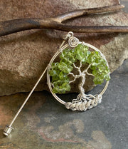 Tree of Life Brooch Pin-Lapel pin,Wire Wrapped Peridot Tree of life Brooch,Holiday Gift