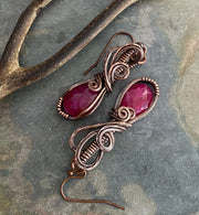 Ruby Copper Pendant Wire Wrapped Gemstone Necklace & Earrings Boho Style  Jewelry, Wire Design Natural Ruby Stone July Birthstone Gift Idea