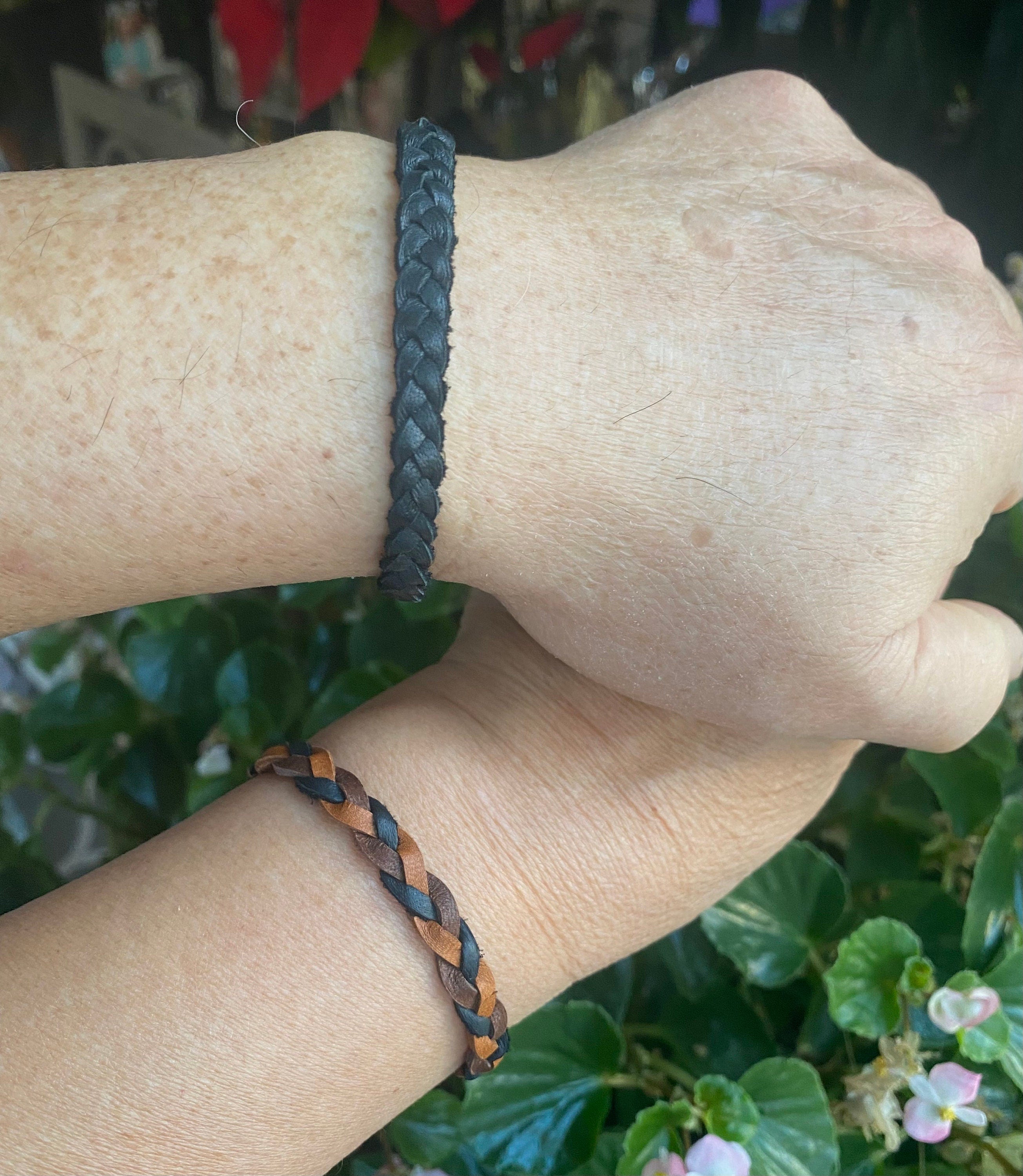Braided Deerskin Lace Leather Bracelet,Dad's Gift from daughter,3 STRANDS FLAT Braid. Stacking Woven Leather Bracelet,unisex Bracelet/Anklet