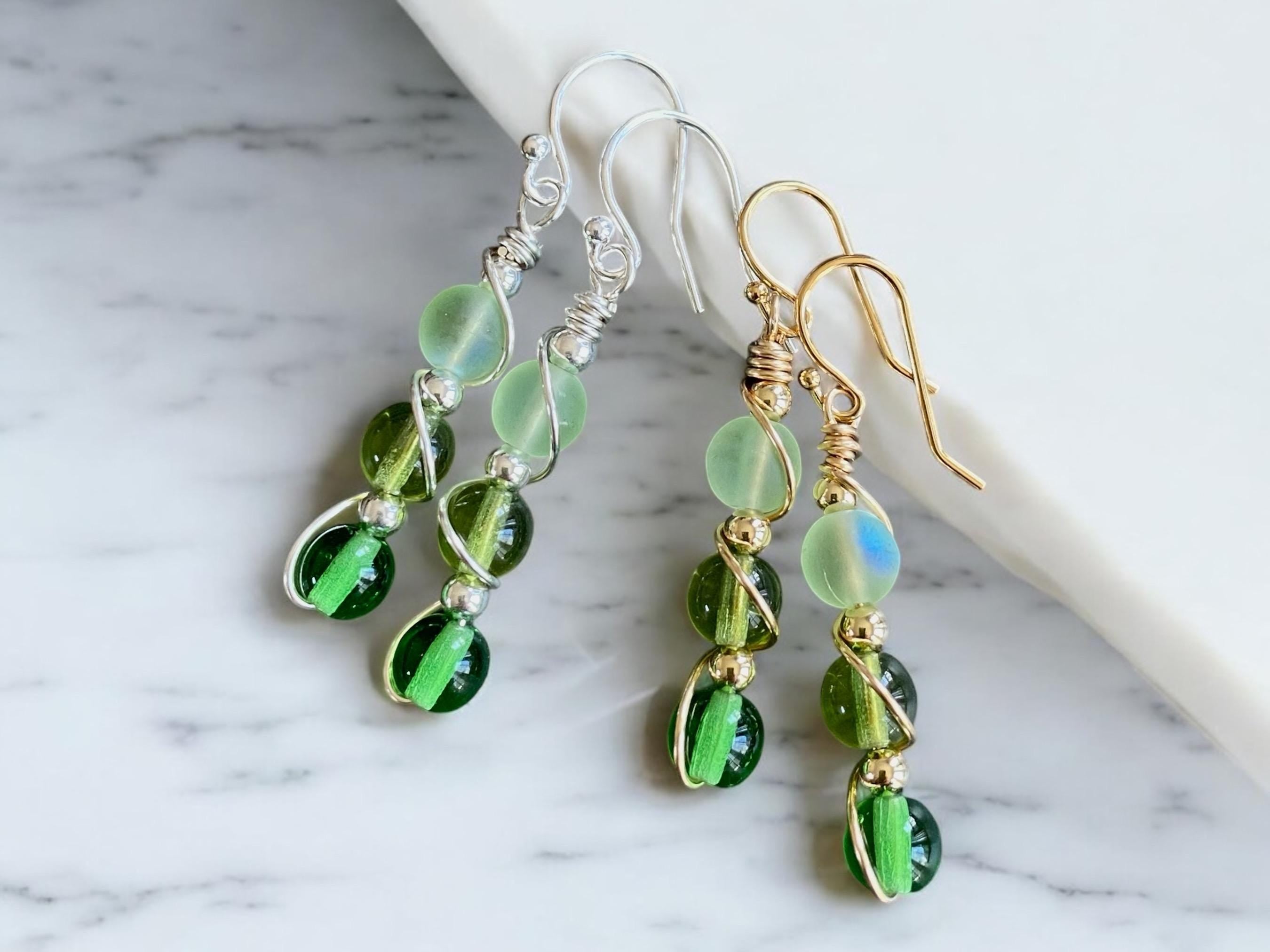 Wire wrapped Sea Glass Jewelry in Sterling Silver, Sea Glass Silver Earrings, Dangling Earrings ,Beach Weddings, Sea Glass  earrings