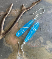 Pacific Blue Dangle Earring, Wire Wrap Blue Sea Glass in Sterling Silver, Sea Glass Beach Jewelry Summer Accessory, Ocean Theme Coastal Gift
