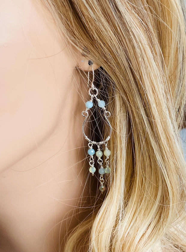 Chandelier Amazonite Earring for Wedding Formal Jewelry Boho Style Statement Piece Wire Wrapped Dangle Beach Set,