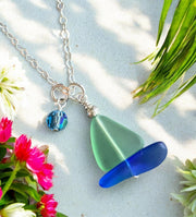 Sailboat Necklace, STERLING SILVER Peridot Green Beach Glass Sailboat Necklace, Green Sea GlassN ecklace, Nautical Sailboat Necklace