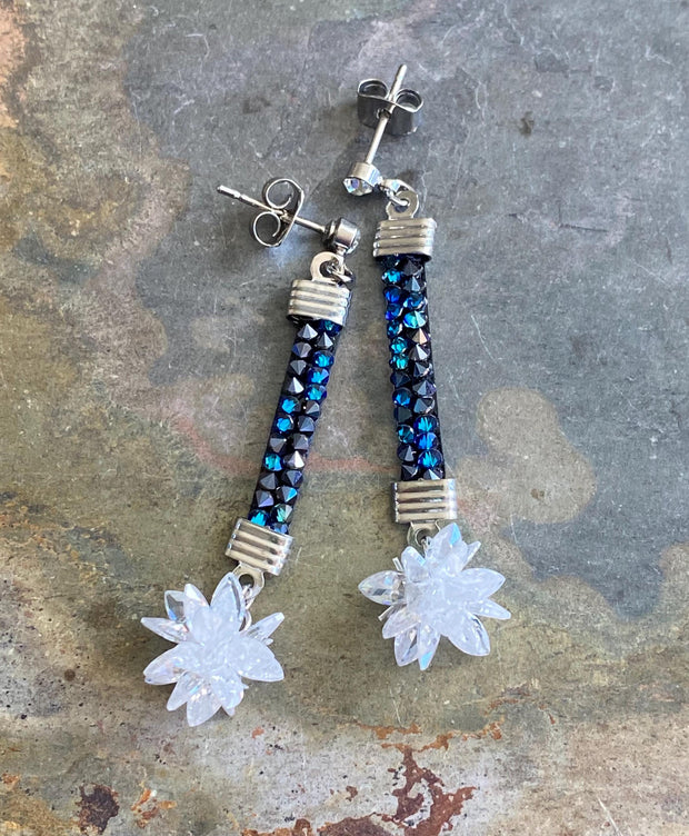 Snowflake Ball Earrings, Snowflake  Earrings, Glittering Swarovski Earrings, Statement Earrings, Fancy Party Earrings, Holiday Earrings