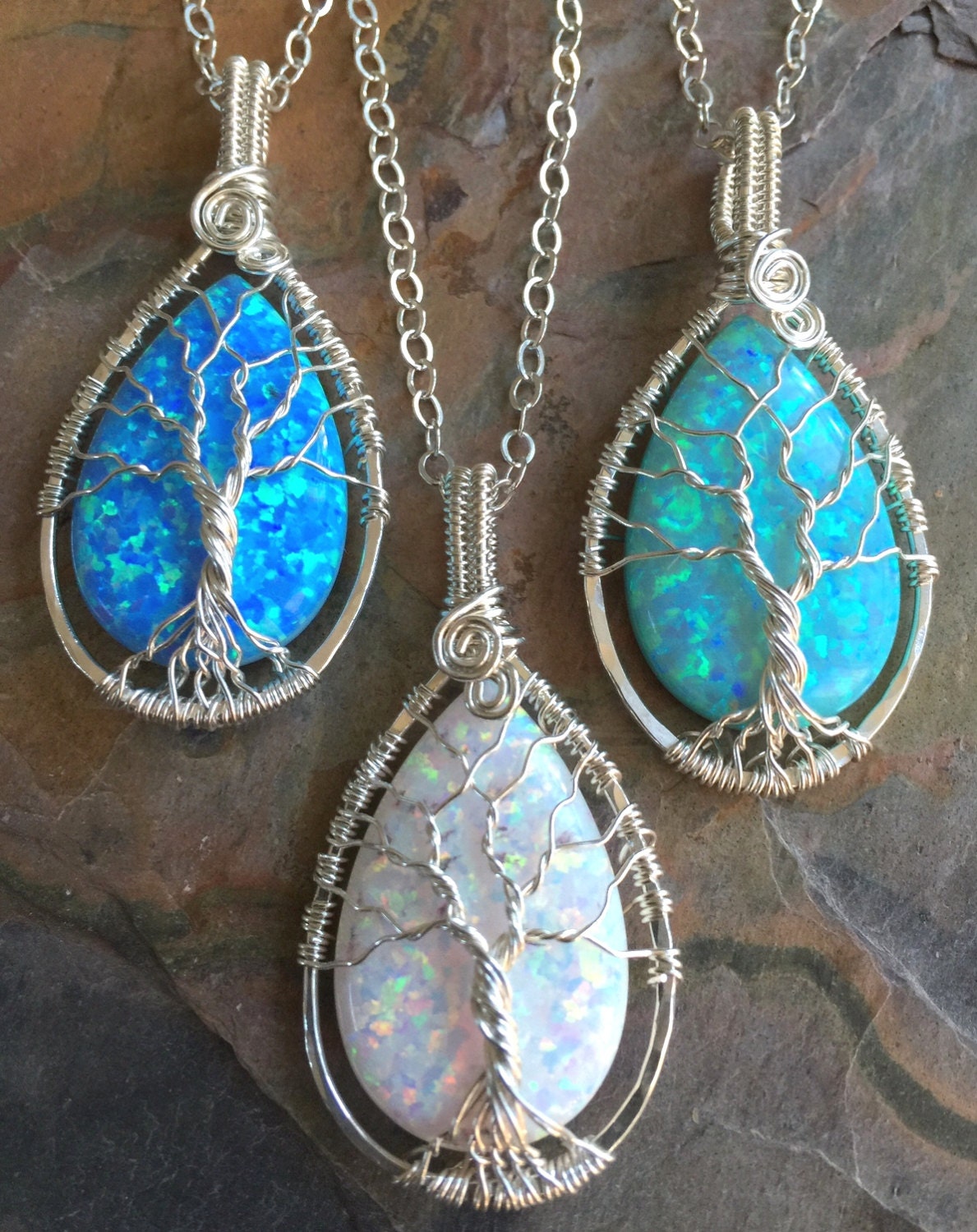 Opal Pendant, Fast READY Ship in 1 to 2 days, STERLING SILVER White Opal Necklace, October Birthstone Necklace, Opal Tree of Life Necklace