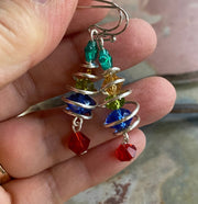 READY to  SHIP in 1 to 2  days, Christmas Tree Earrings, Wired Christmas Earrings, Swirled Christmas Tree dangling Earrings, Holiday jewelry