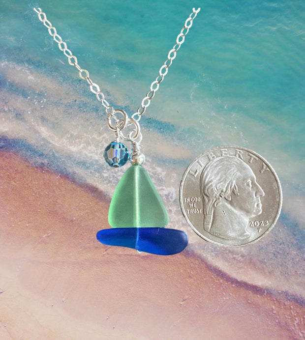 Sailboat Necklace, STERLING SILVER Peridot Green Beach Glass Sailboat Necklace, Green Sea GlassN ecklace, Nautical Sailboat Necklace