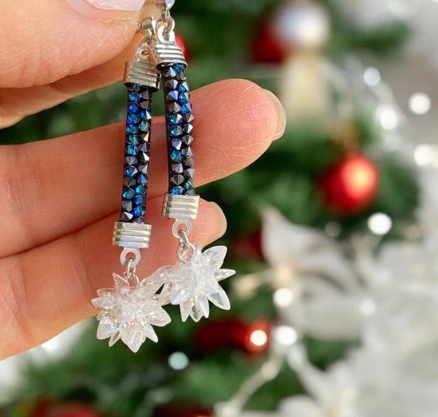 Snowflake Ball Earrings, Snowflake  Earrings, Glittering Swarovski Earrings, Statement Earrings, Fancy Party Earrings, Holiday Earrings