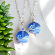 Wave Lampwork  Necklace in .925 Sterling Silver, Ocean Wave Necklace, Blue Beach Wave Sea Glass Necklace, Nautical Sea Glass Jewelry for Her