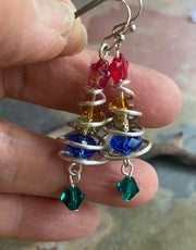 READY to  SHIP in 1 to 2  days, Christmas Tree Earrings, Wired Christmas Earrings, Swirled Christmas Tree dangling Earrings, Holiday jewelry