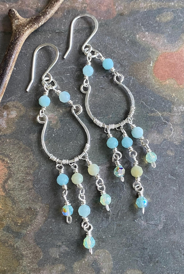 Chandelier Amazonite Earring for Wedding Formal Jewelry Boho Style Statement Piece Wire Wrapped Dangle Beach Set,