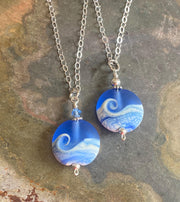 Wave Lampwork  Necklace in .925 Sterling Silver, Ocean Wave Necklace, Blue Beach Wave Sea Glass Necklace, Nautical Sea Glass Jewelry for Her