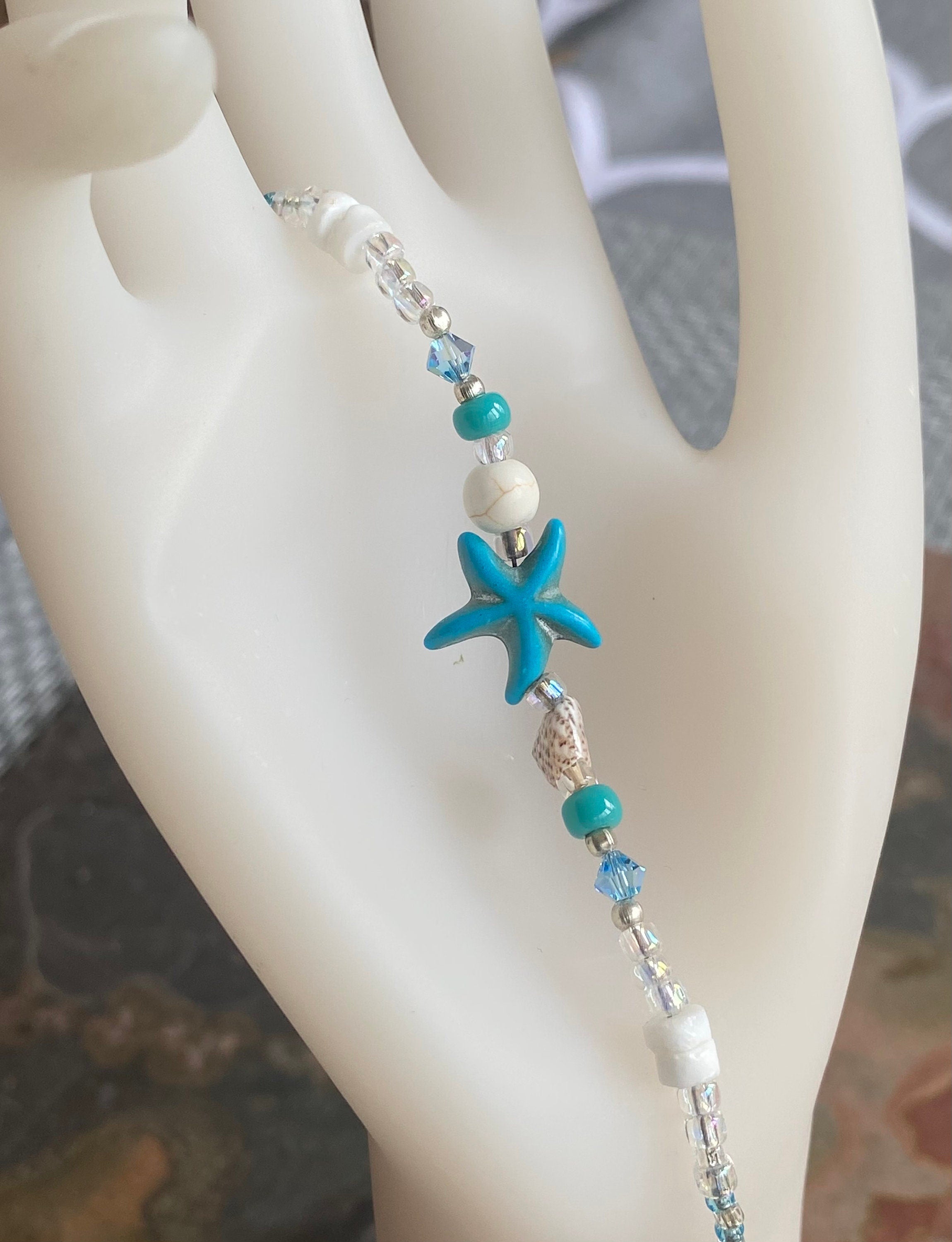 Starfish Charm Bracelet, Beach theme Bracelets, Starfish Charm beaded Bracelet, Summer Beach Jewelry, Beach Boho Bracelet