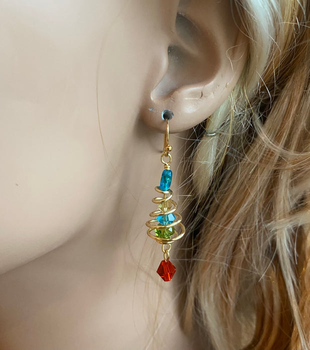 READY to  SHIP in 1 to 2  days, Christmas Tree Earrings, Wired Christmas Earrings, Swirled Christmas Tree dangling Earrings, Holiday jewelry