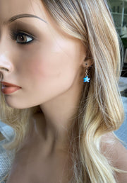 Starfish Earrings in Sterling Silver, Beach Style Summer Jewelry, Summer Vibes Ocean Theme Opal Starfish  dangling Earrings, Opal Earrings