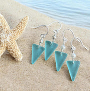 Seafoam Sea glass Triangle designed Earring in Sterling Silver, Wire Wrapped Sea Glass Earrings, Everyday Casual Dangling  Earrings,