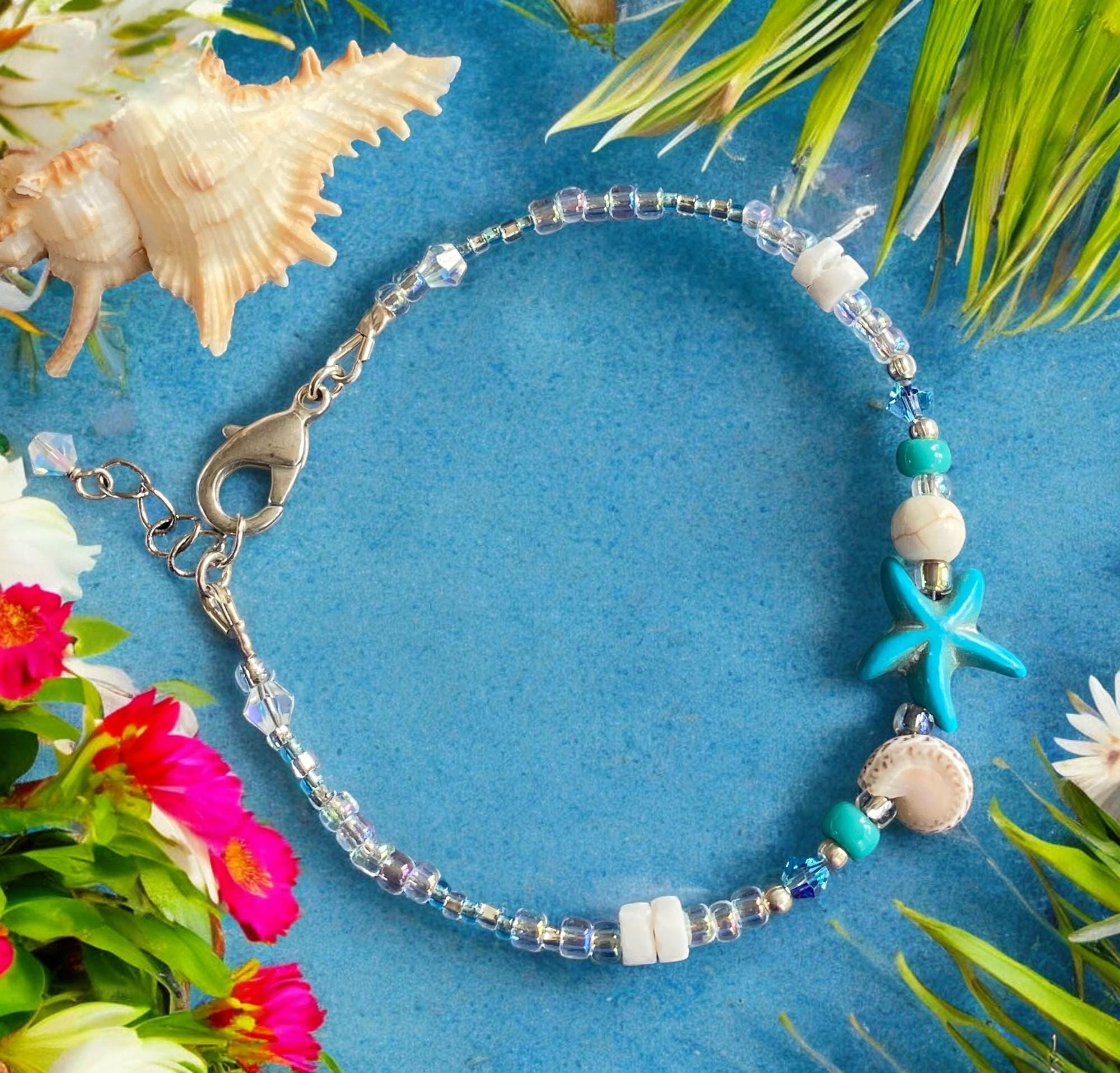 Starfish Charm Bracelet, Beach theme Bracelets, Starfish Charm beaded Bracelet, Summer Beach Jewelry, Beach Boho Bracelet