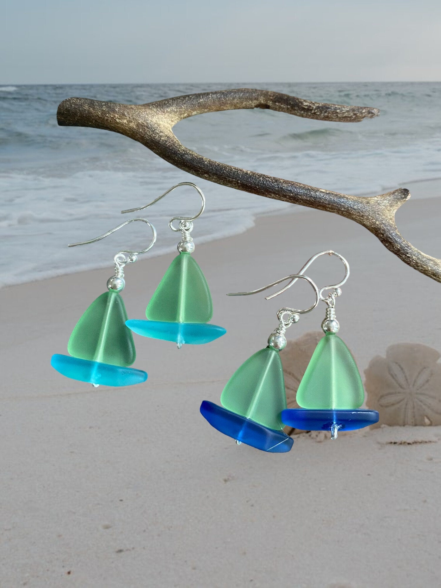 STERLING SILVER Peridot Green Beach Glass Earrings, Green Sea Glass dangling Earrings, beach Wedding Earrings, Beach Summer  Earrings,