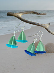 STERLING SILVER Peridot Green Beach Glass Earrings, Green Sea Glass dangling Earrings, beach Wedding Earrings, Beach Summer  Earrings,
