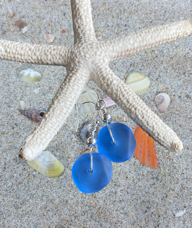 Beach Glass Jewelry, Blue Sea Glass  Necklace and Earrings in Sterling Silver, Blue SeaGlass Necklace, Summer Sea Glass Jewelry SET,