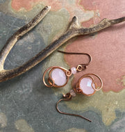 Rose Quartz Earrings, Wire Wrapped Rose Quartz Dangling/Drop Earrings in copper, Pink Rose Quartz dangle Earrings,  Rose Quartz Jewelry,