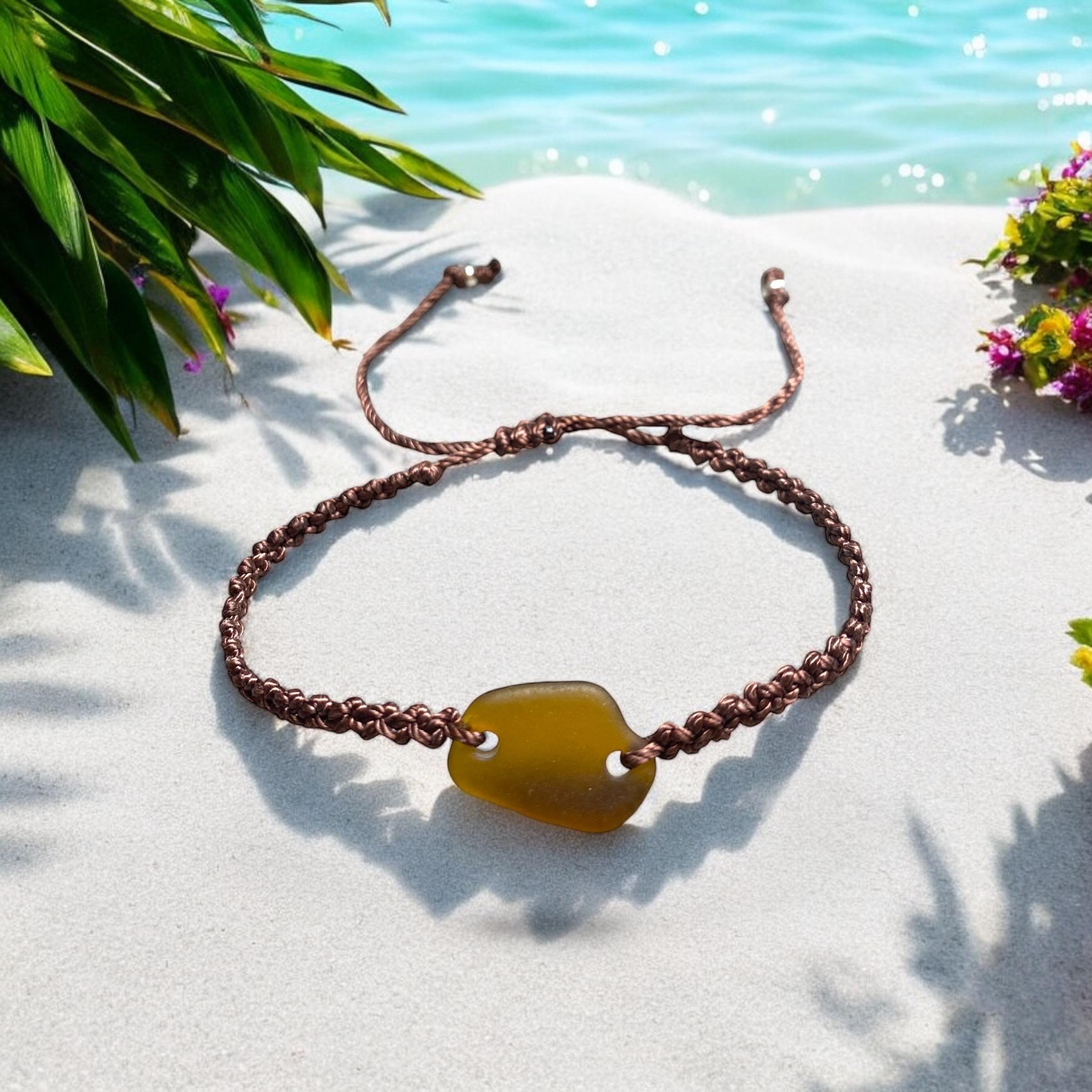 Brown Sea Glass Bracelet, Adjustable Sea Glass Macrame Bracelets, Bracelet, Nautical Sea Glass Bracelet, Beach  Bracelet, Sea Glass Jewelry