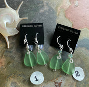 Green SeaGlass Earrings in Sterling Silver, Light Green Sea Glass Earrings, Beach Weddings, Beach Glass Jewelry, Peridot Sea glass Earrings