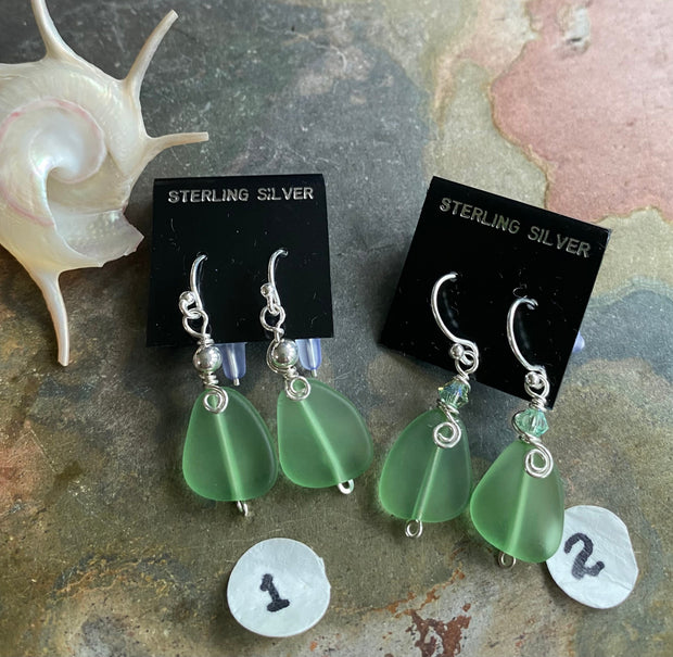 Green SeaGlass Earrings in Sterling Silver, Light Green Sea Glass Earrings, Beach Weddings, Beach Glass Jewelry, Peridot Sea glass Earrings