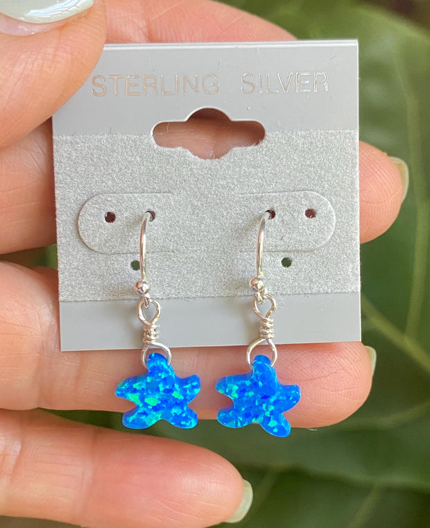 Starfish Earrings in Sterling Silver, Beach Style Summer Jewelry, Summer Vibes Ocean Theme Opal Starfish  dangling Earrings, Opal Earrings