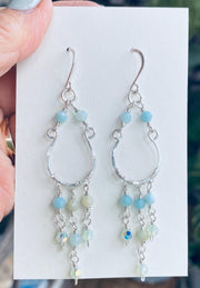Chandelier Amazonite Earring for Wedding Formal Jewelry Boho Style Statement Piece Wire Wrapped Dangle Beach Set,