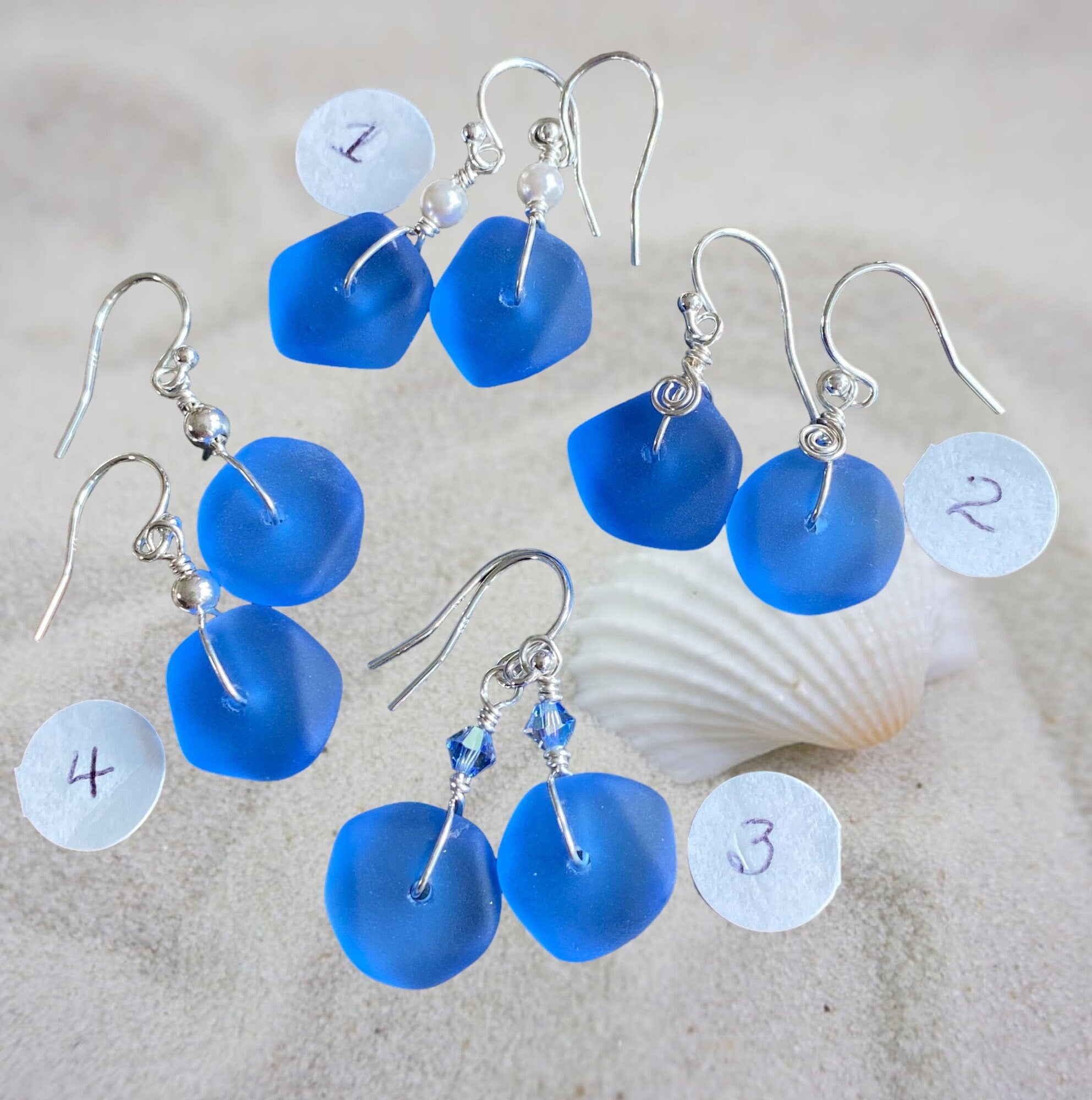 Blue Sea Beach Glass Earrings in Sterling Silver Earwires, Blue Sea Glass Earrings, Beach Weddings, Blue earrings-You Pick Your Favorite
