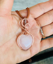 Wire Wrapped Rose Quartz Pendant,Rose Quartz Copper Necklace,Pink Rose Quartz Jewelry, Healing Gemstone ,Grandmas Gift, Rose Quartz Heart