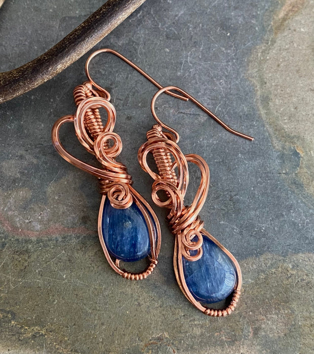 Kyanite Necklace, Kyanite Earirngs, Wire Wrapped kyanite Earrings, Kyanite Healing Earrings,  Raw kyanite Jewelry, Blue Kyanite Earrings