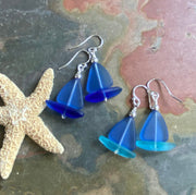 Light Sapphire Blue Sea Glass Earrings, STERLING SILVER Sailboat Sea Glass Earrings, Blue Sea Glass Earrings, Beach Weddings,, Sea glass