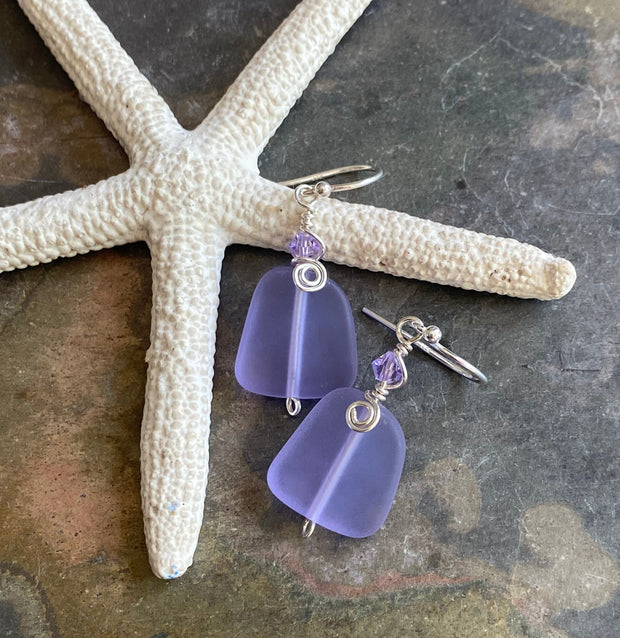 Periwinkle Sea Glass Earrings in STERLING SILVER, Sea Glass Earrings,Beach Weddings, Beach Glass Jewelry, Wired Sea glass Earrings,