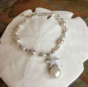 Starfish Charm Pearl Crystal Bracelet,Beach Starfish Necklace & Earrings, Starfish Ocean theme jewelry,Bridal Bracelet, Bridesmaid bracelet