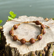 Macramé Goldstone Bracelet with Sliding Knot ,Bohemian Design Jewelry, Boho Style Stone Beaded Adjustable  Bracelet, Brown Bracelet,