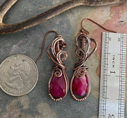 Ruby Copper Pendant Wire Wrapped Gemstone Necklace & Earrings Boho Style  Jewelry, Wire Design Natural Ruby Stone July Birthstone Gift Idea