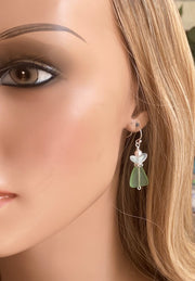 Angel dangling earrings, Sea Glass Angel Guardian Earrings