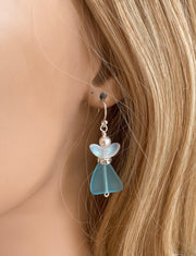 Angel dangling earrings, Sea Glass Angel Guardian Earrings