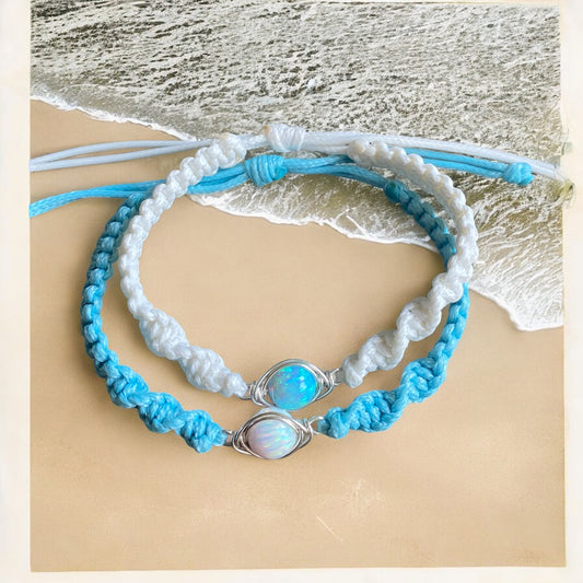 Wire Wrapped Opal macrame bracelet, White or Aqua Blue Opal Bracelet